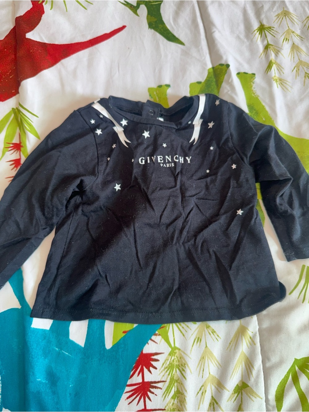 Givenchy Black Long-Sleeve Kids Top with White Star & Lightning Motif